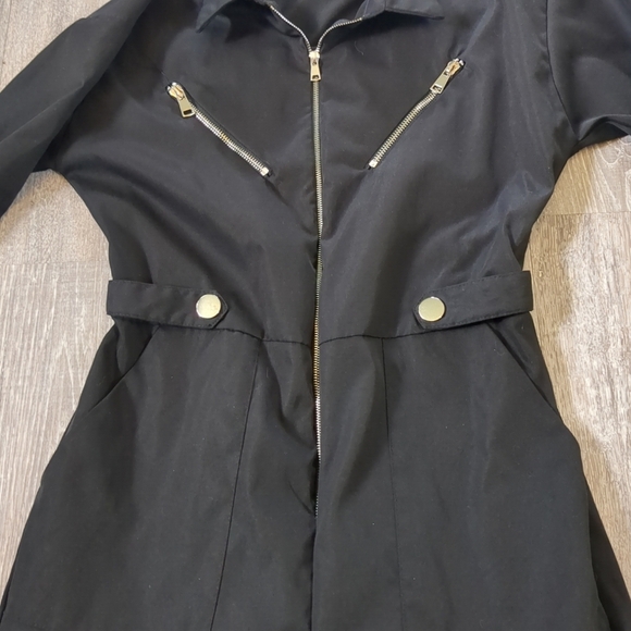 NWOT Nasty Gal Jumpsuit Women's Small Black Zippers Pockets Matrix Goth Cosplay - Picture 4 of 12